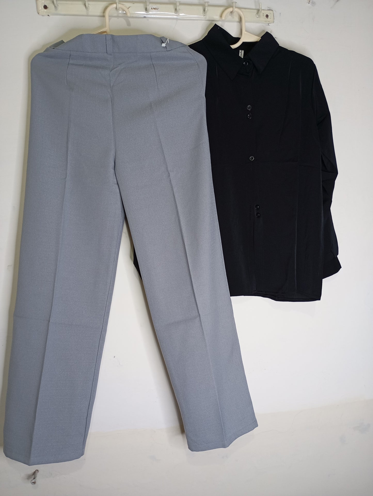 GREY PANT WITH BLACK SHIRT outfit