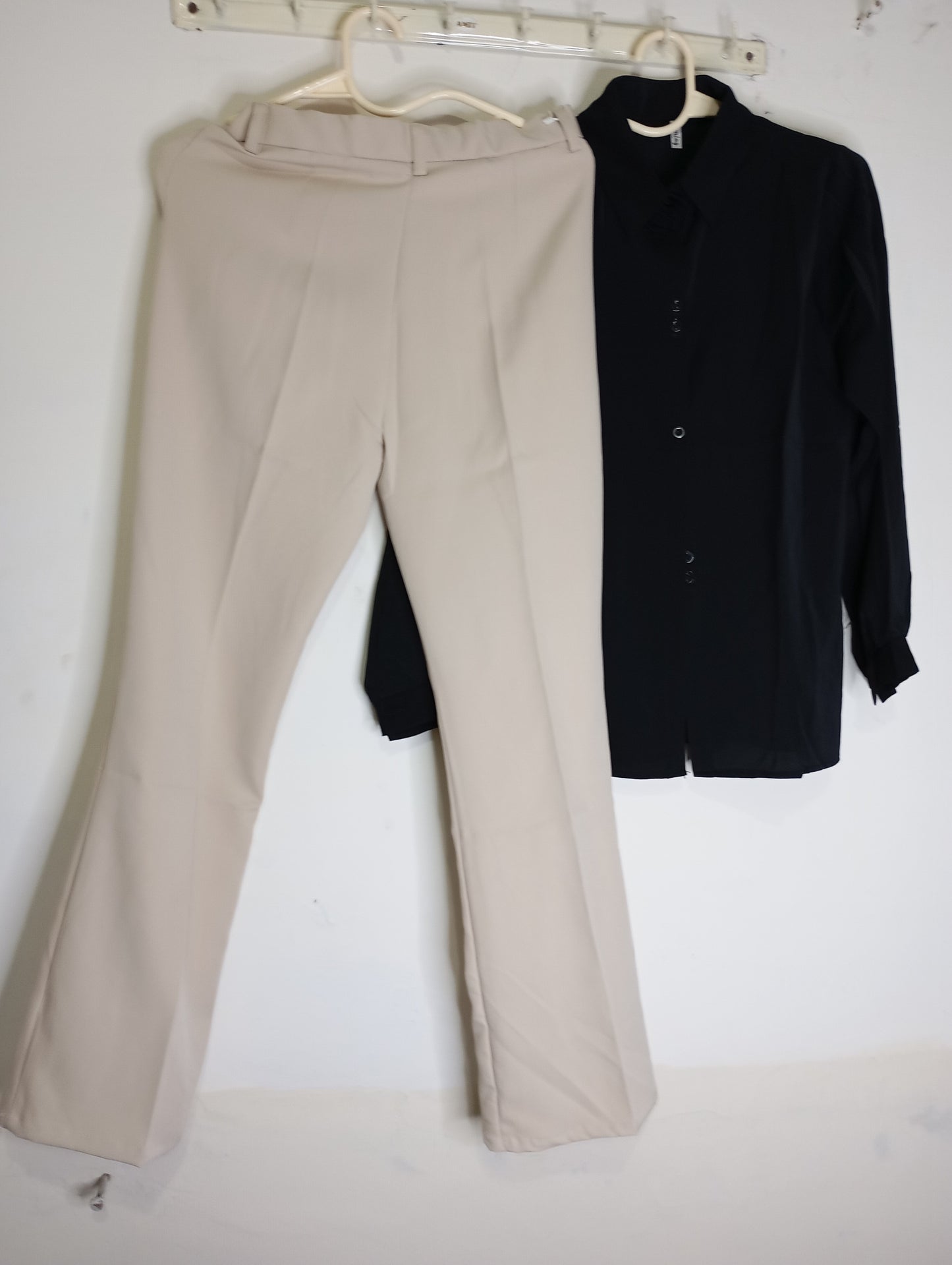 BIEGE PANT(BOOTCUT) AND BLACK SHIRT