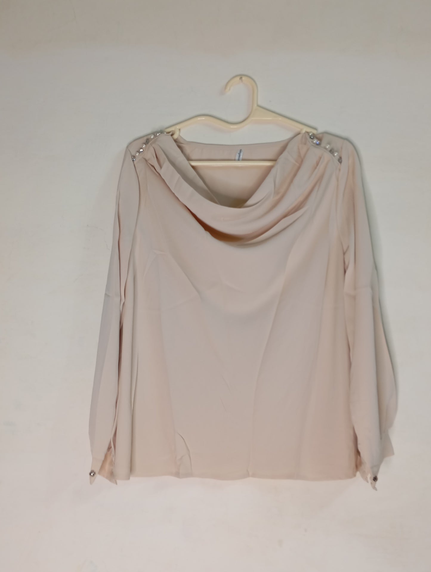 Cowl neck top with emblishment (light brown)