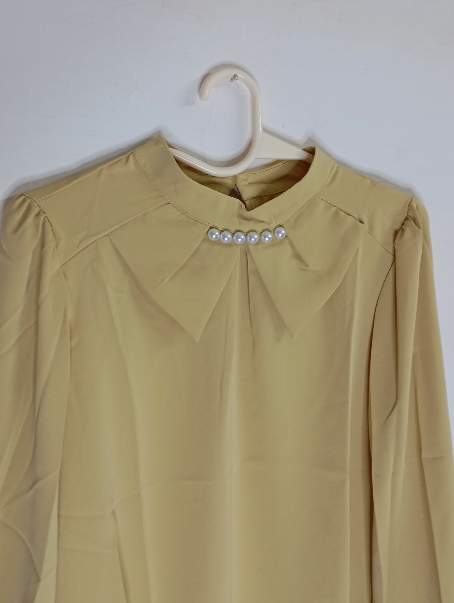 dark yellow Blouse with Pearl Embellishments