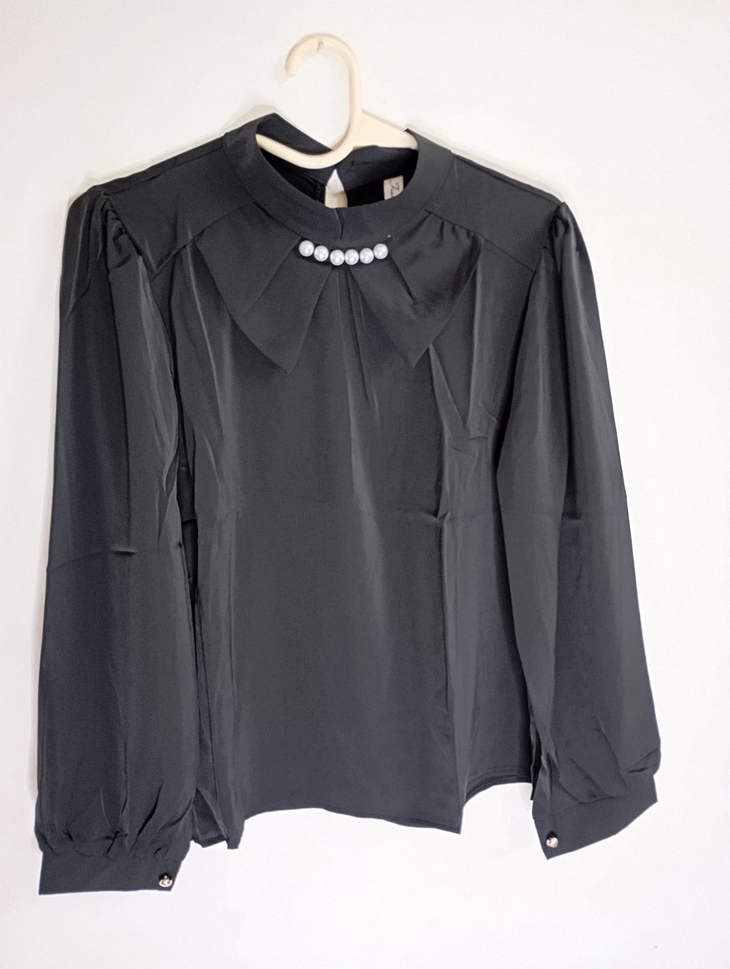 black top Blouse with Pearl Embellishments