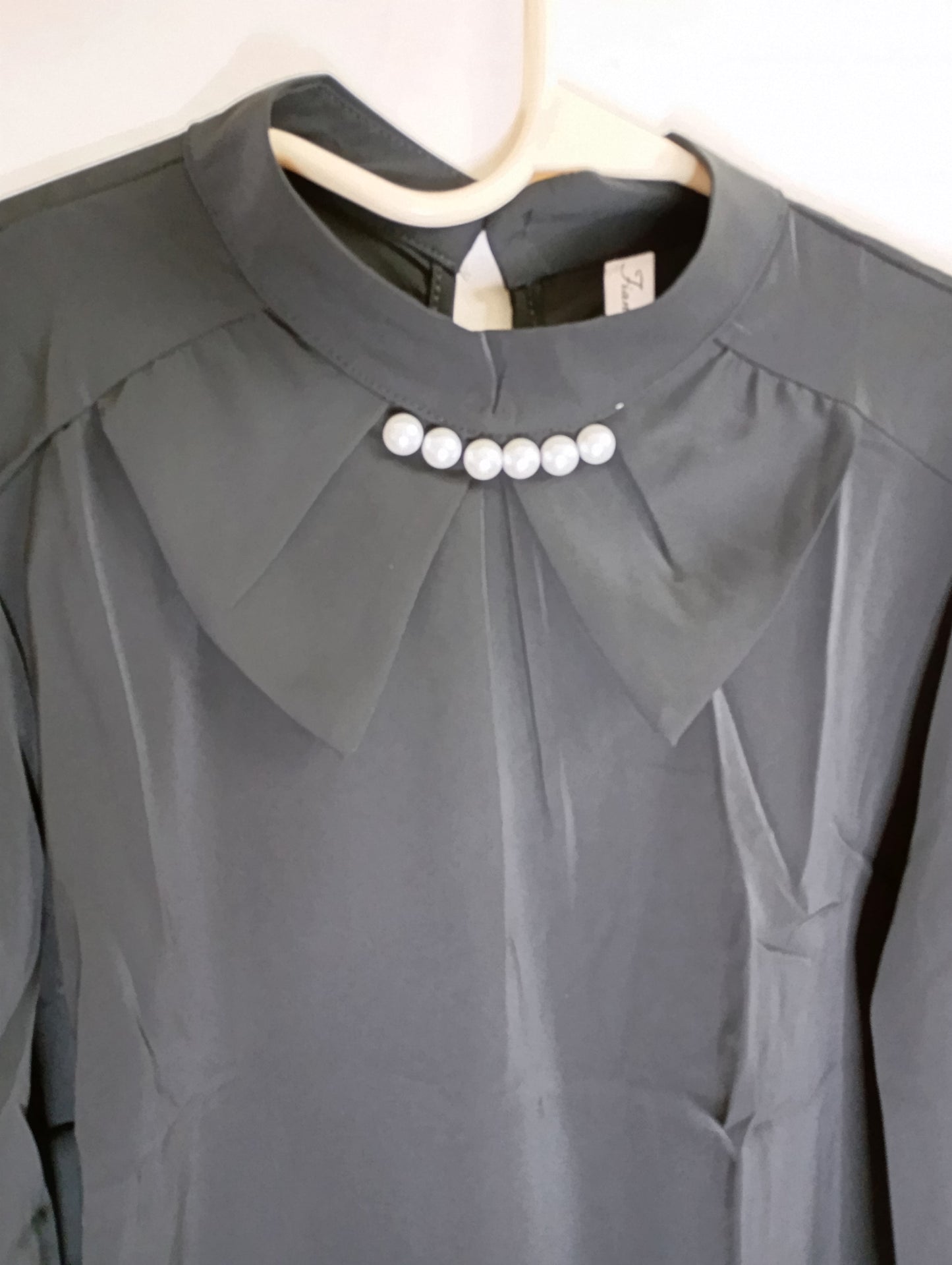 black top Blouse with Pearl Embellishments
