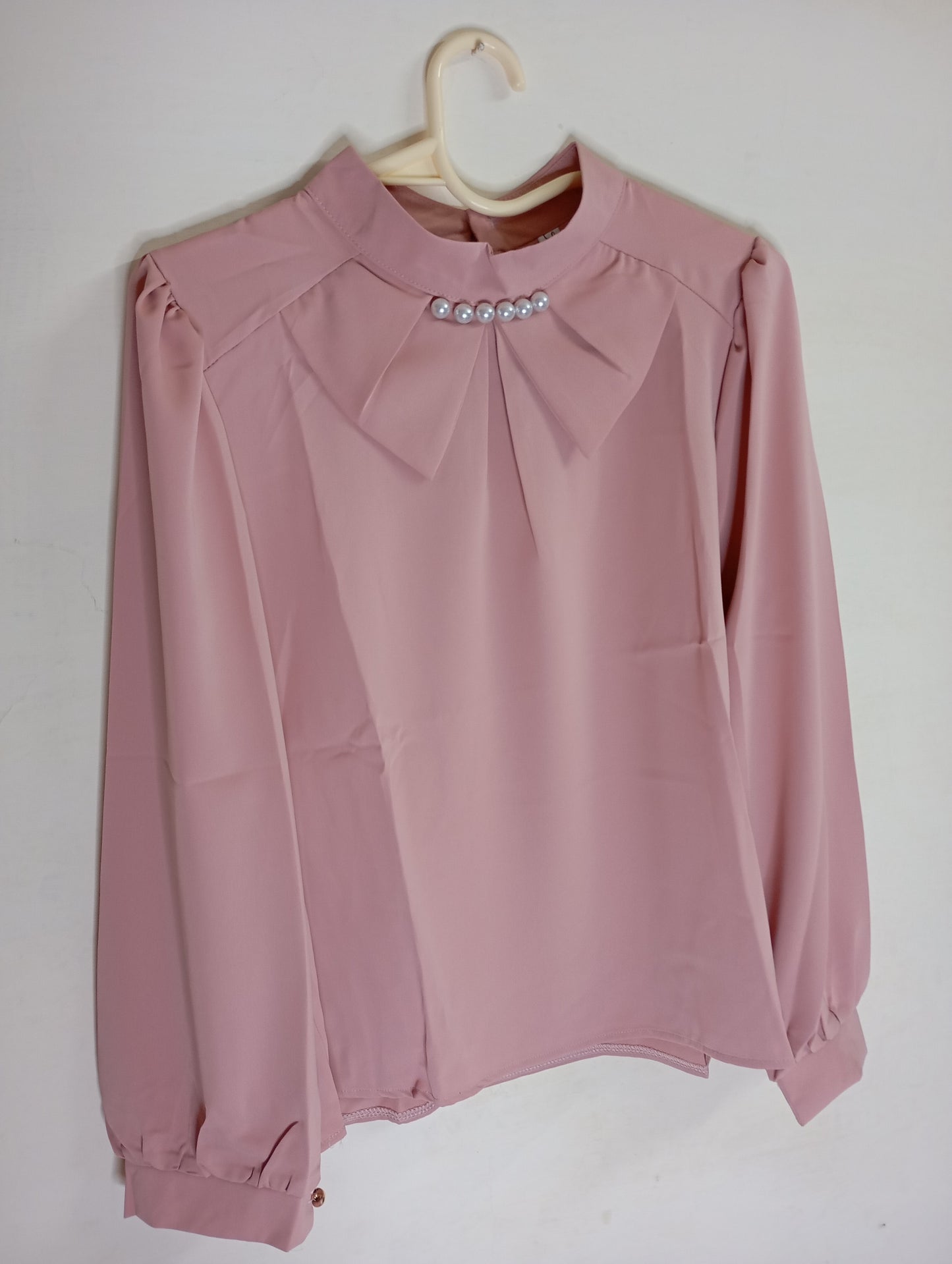 Dusty Pink Blouse with Pearl Embellishments