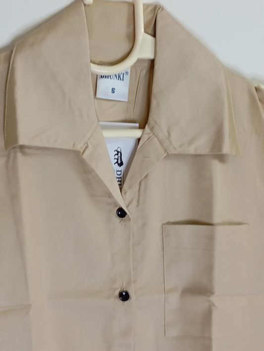 Beige Sleeveless Button-Down Shirt