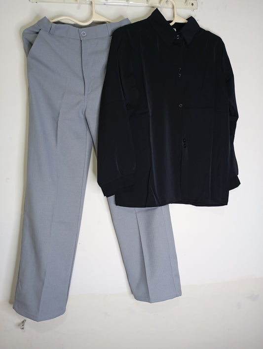 GREY PANT WITH BLACK SHIRT outfit