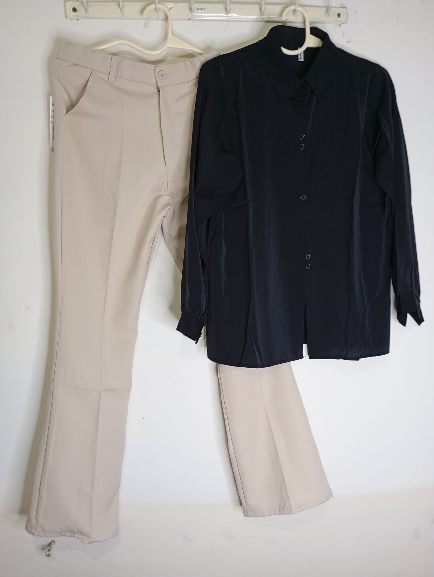 BIEGE PANT(BOOTCUT) AND BLACK SHIRT