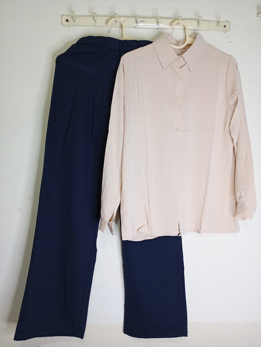 BIEGE SHIRT WITH NAVY BLUE PANT