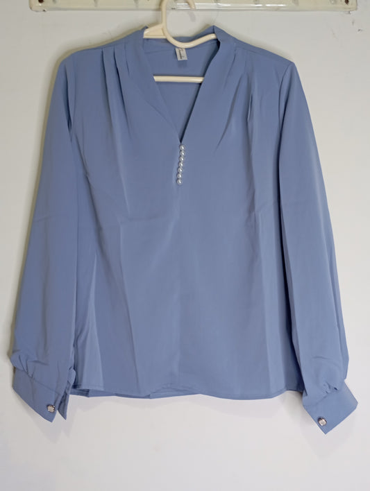 V NECK TOP BLUE