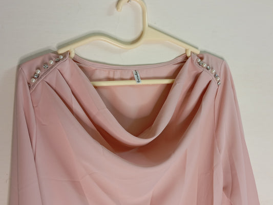 Cowl neck top with emblishment(pink)