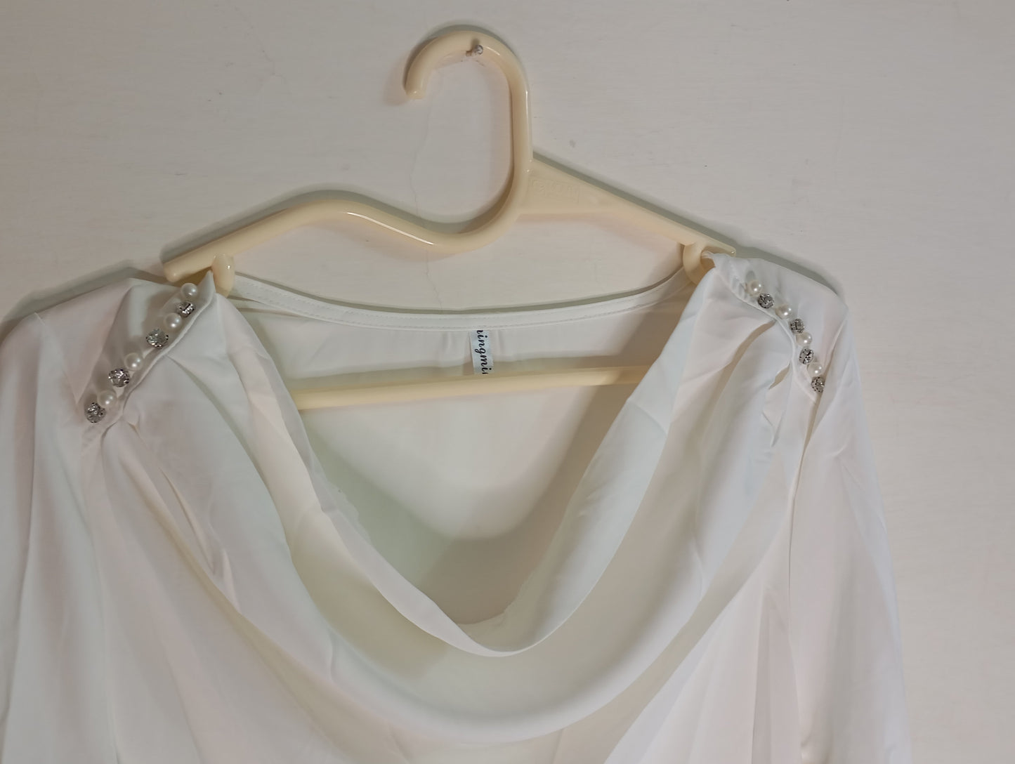 Cowl neck top with emblishment (white)
