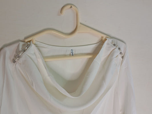 Cowl neck top with emblishment (white)