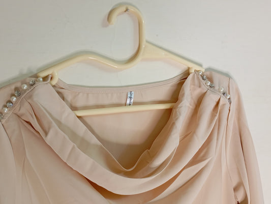 Cowl neck top with emblishment (light brown)