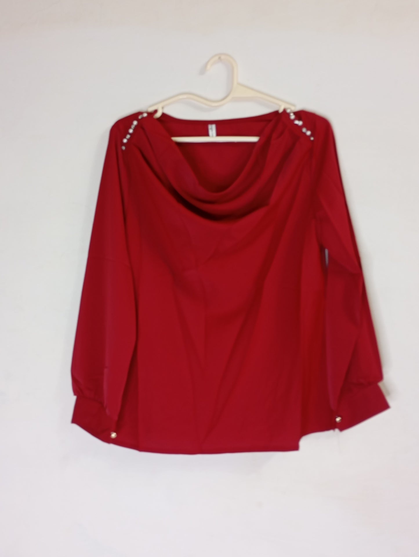 Cowl neck top with emblishment (cherry red)