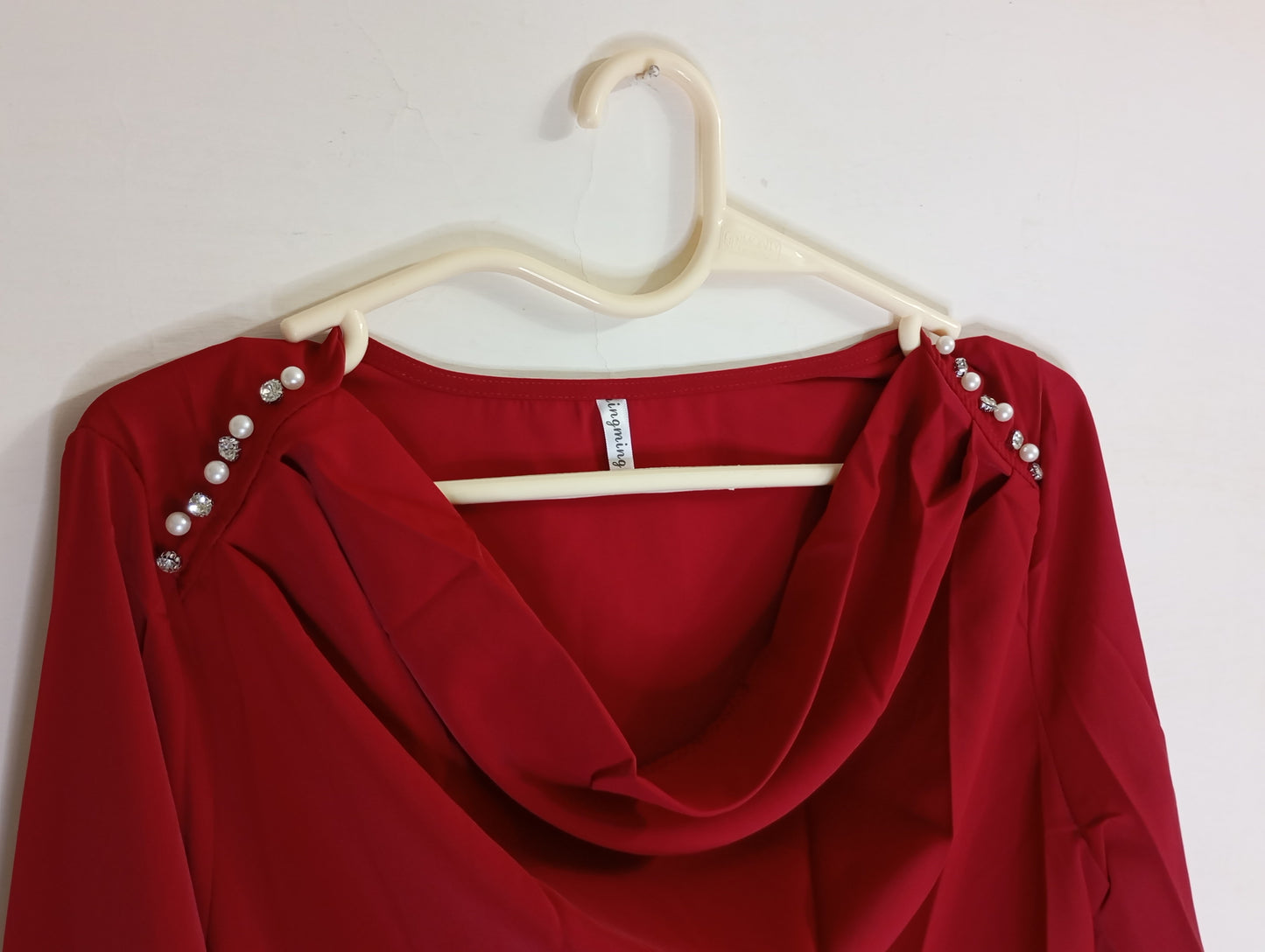 Cowl neck top with emblishment (cherry red)
