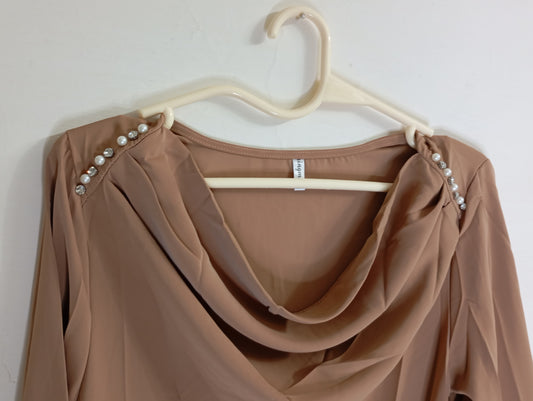 Cowl neck top with emblishment  (chocolate brown)
