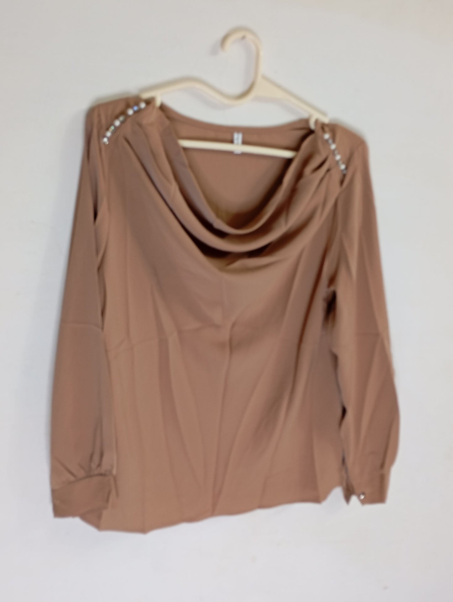 Cowl neck top with emblishment  (chocolate brown)