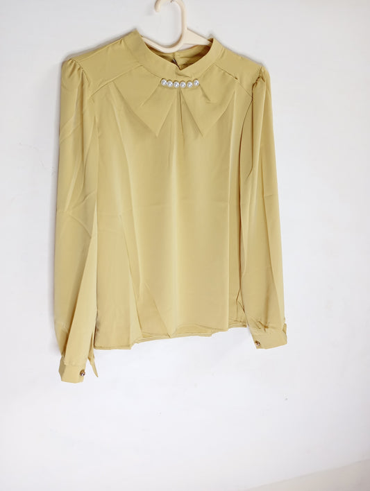 dark yellow Blouse with Pearl Embellishments