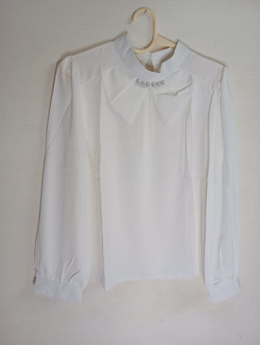 white Blouse with Pearl Embellishments