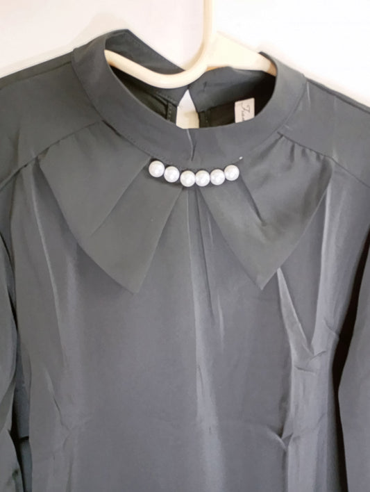 black top Blouse with Pearl Embellishments