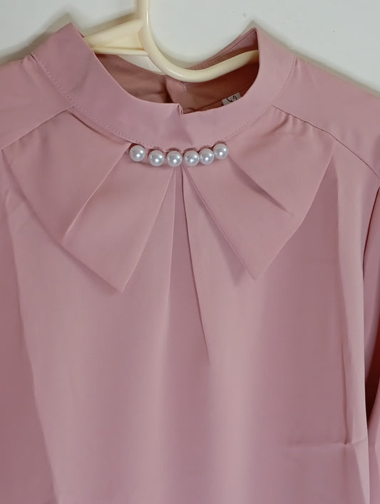 Dusty Pink Blouse with Pearl Embellishments