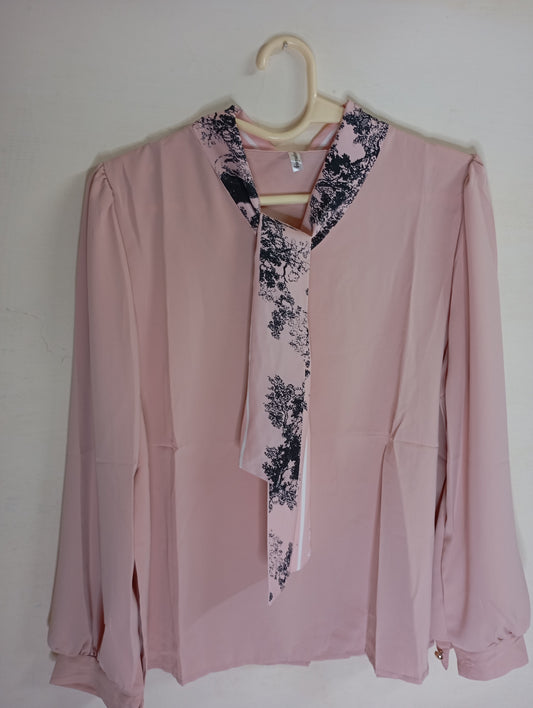 PINK  TOP WITH PRINTED SCARF NECK