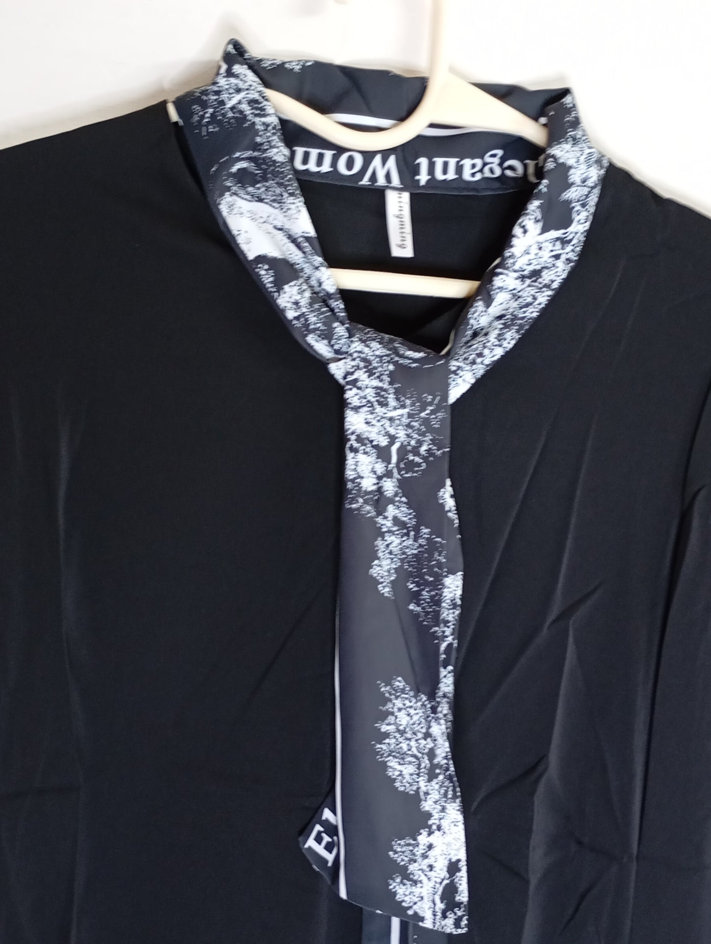Black top with Printed Scarf Neck