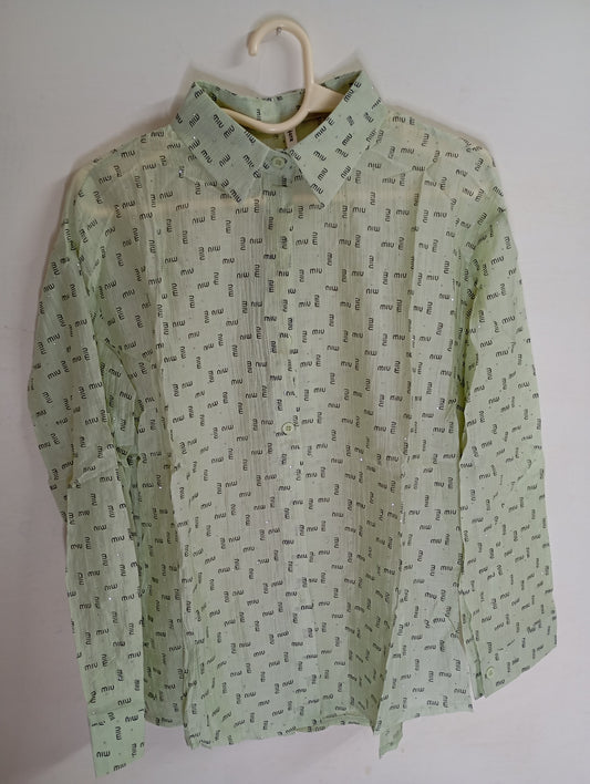 Light Green Logo Print Shirt