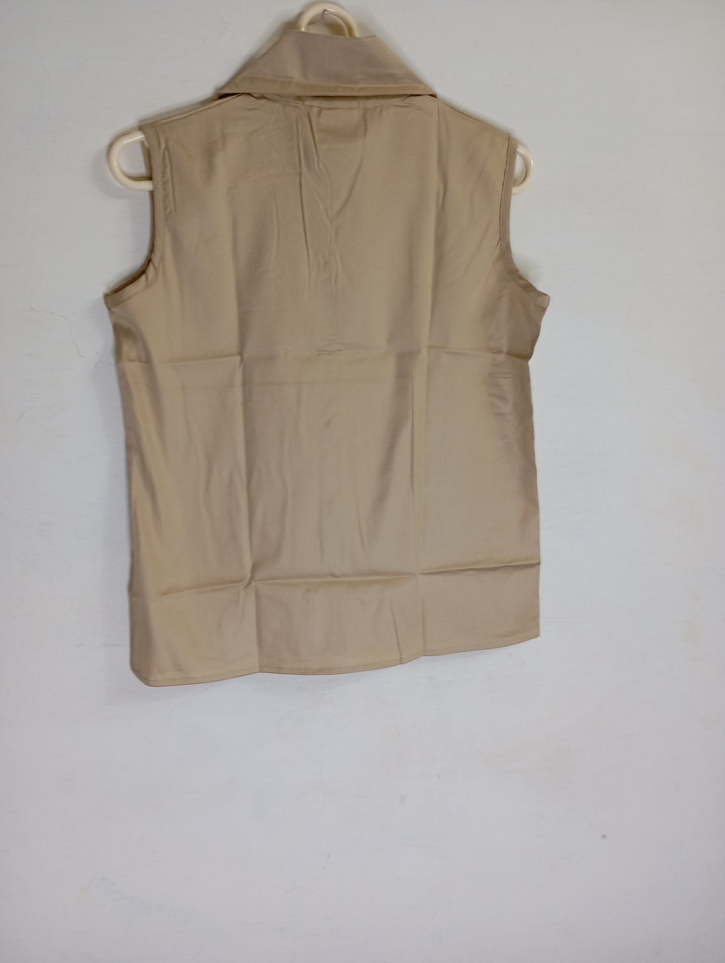 Beige Sleeveless Button-Down Shirt