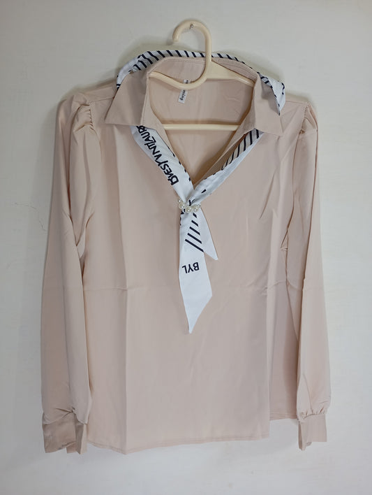 RIBBON LIGHT BROWN TOP WITH PEARL