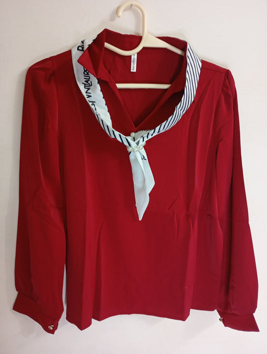 RIBBON TOP CHERRY RED WITH PEARL