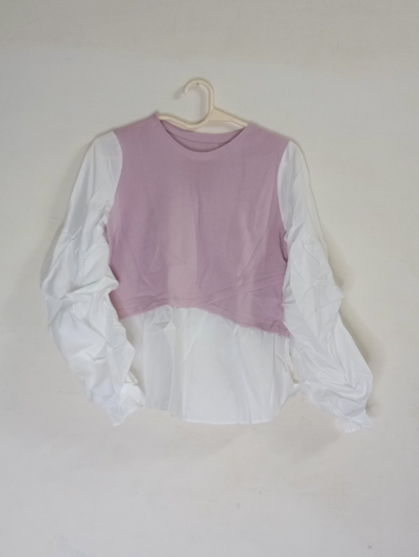 White Shirt with Pink  Knit Vest Overlay