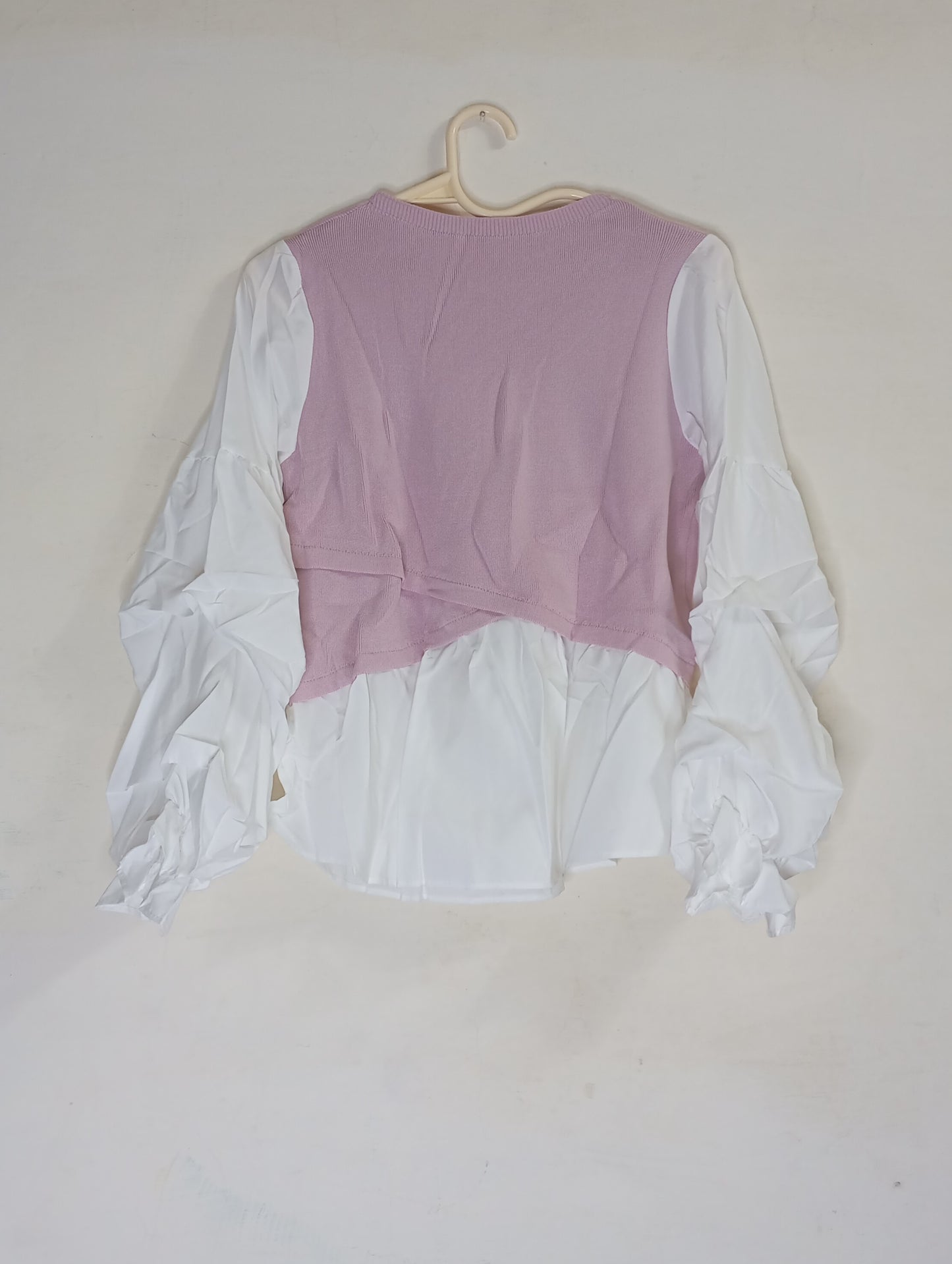 White Shirt with Pink  Knit Vest Overlay
